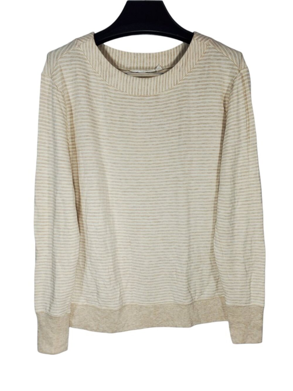 Athleta Studio Striped Boatneck Sweater Top Women's M French Terry Oatmeal Beige